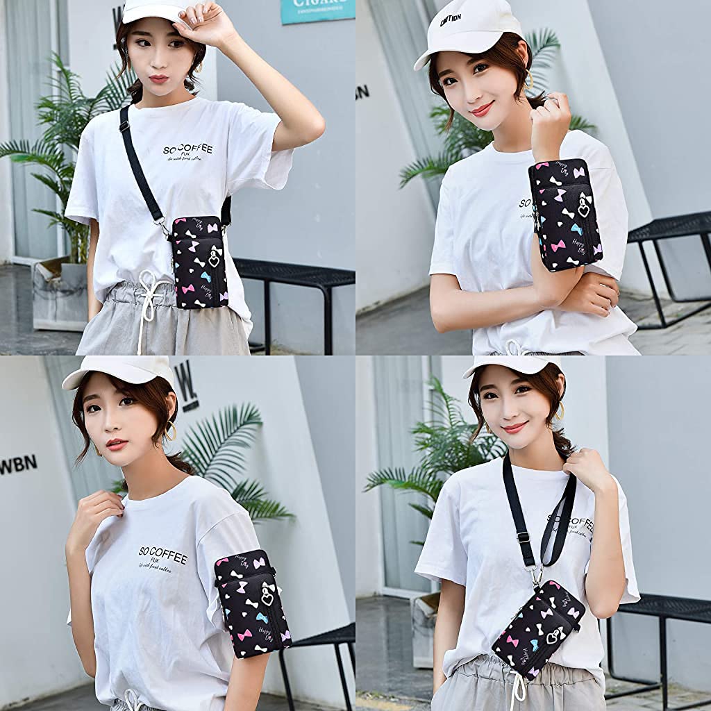 PALAY Small Cross Body Bags Multifunctional 3 Layers with Bow Pattern Sling Bag for Women Girls Accommodate Phones Less Than 7.2 inches Cell Phone Purses Travel Sport Pouch Shoulder Bag