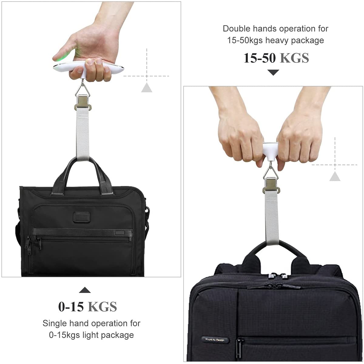 HASTHIP Stainless Steel Travel Scale Suitcase Scale with Strong Straps and Backlit, Luggage Weight Scale Portable, Digital Luggage Scales for Flights, Travel, Home (Load Capacity 50kg)