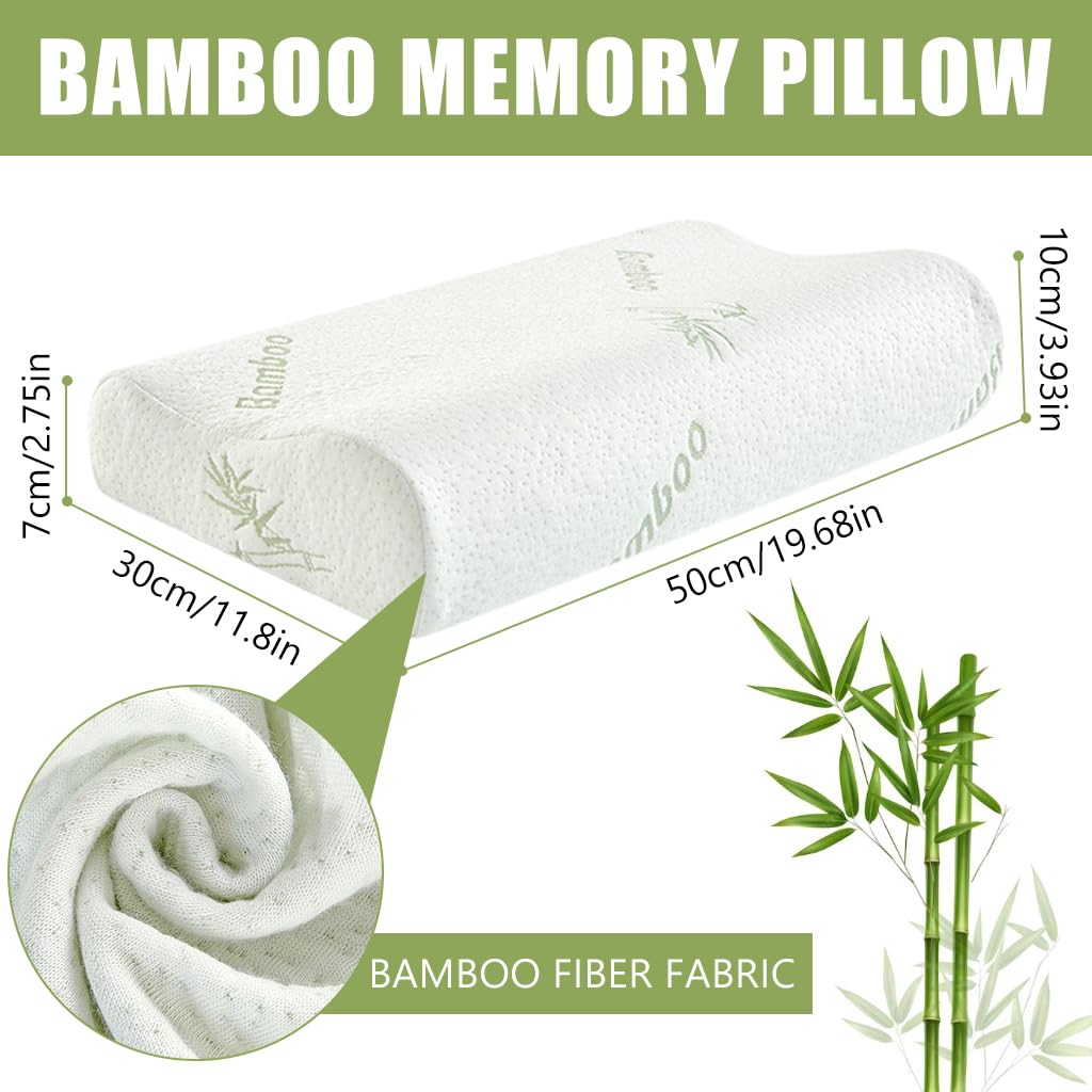 HASTHIP Sleeping Pillow Memory Foam Pillow Supportive Neck Contour Design Bamboo Fiber Memory Foam Pillow Gentle Supportive Sleeping Pillow