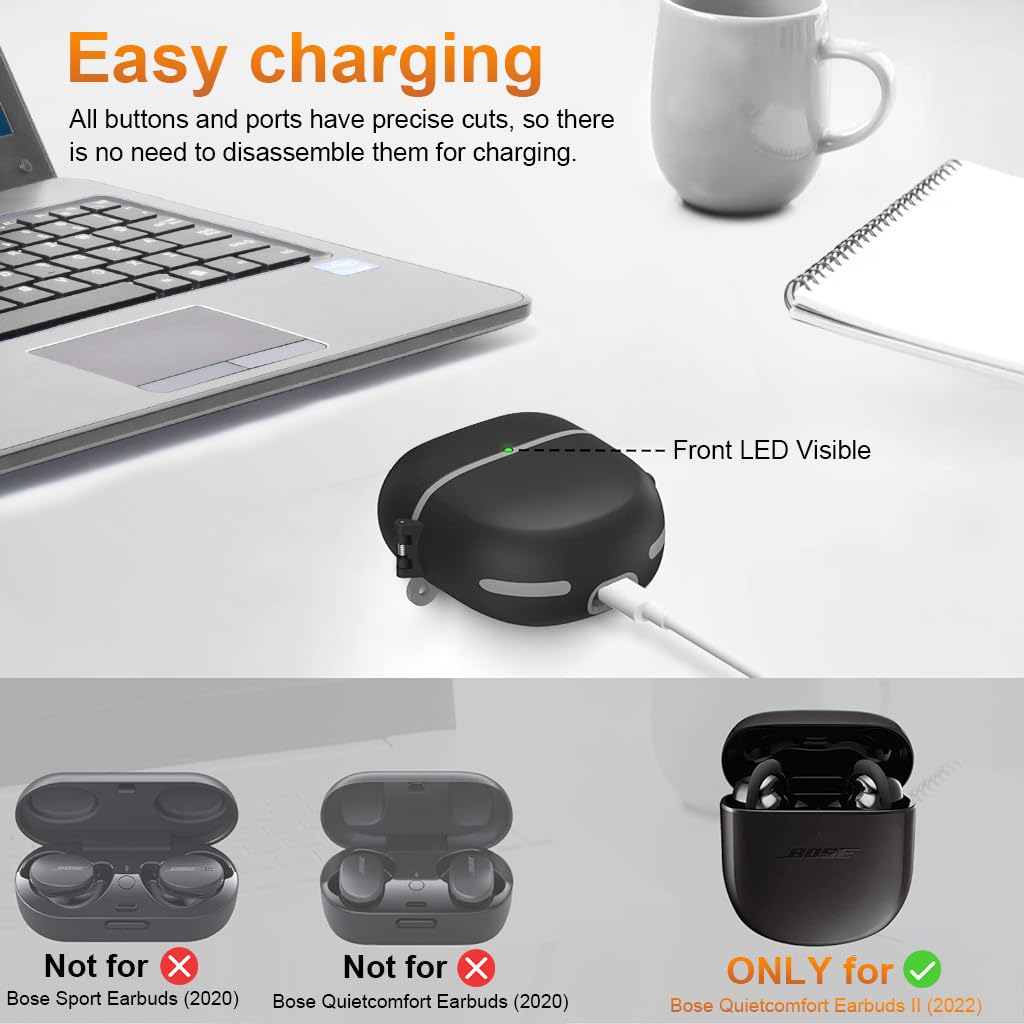 ZORBES Protective Case for QuietComfort Earbuds II 2022, Shockproof Case for QuietComfort Earbuds II Charging Case Charging Case TPU Protective Cover with Lanyard and Keychain (Black)
