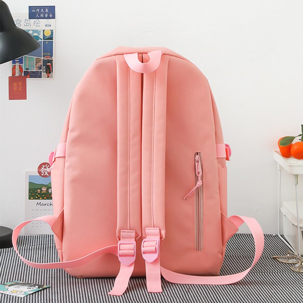PALAY 5Pcs Set Cute Backpack for Girls Canvas Backpacks Set with Canvas Tote Bag Waterproof Multi-Pocket Kawaii School Backpack for Kids Laptop School Bag