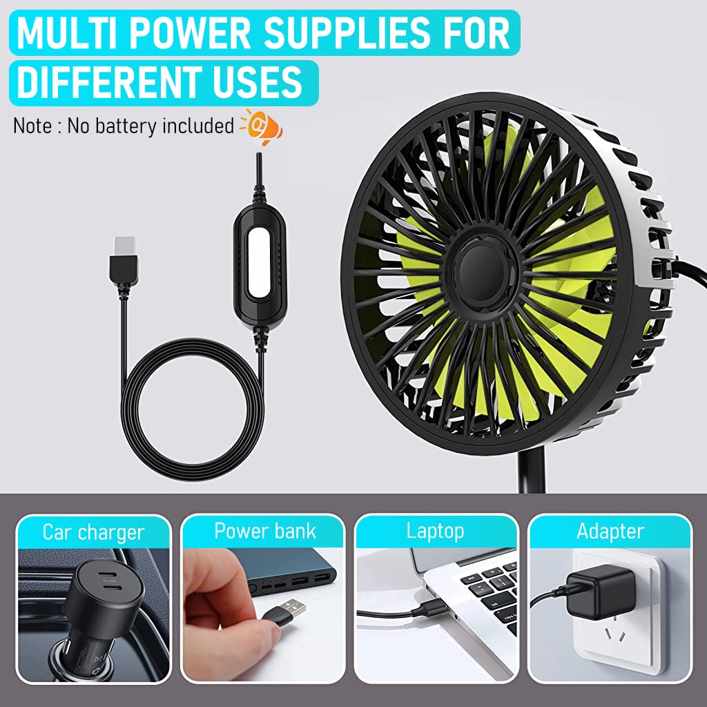 Verilux USB Fan for Car Back Seat, Headrest Mounted 5V USB Mini Fan with 3 Speed, USB Fan with Flexible Arm, Switch Controller, USB fan for Baby, Back Seat Passengers, Plug and Play