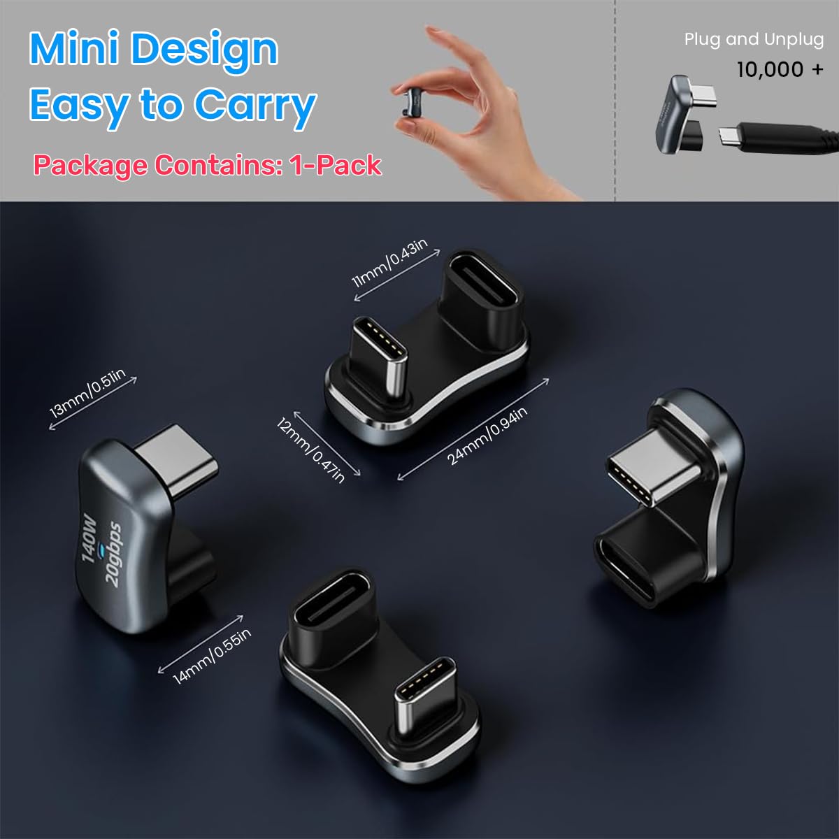Verilux USB C Adapter, Type C Male to Type C Female Adapter 140W Fast Charging Type C Adapter Support 4K@60Hz & Data Sync USB C Adapter Compatible for Phone, MacBook Pro/Air, Steam Deck