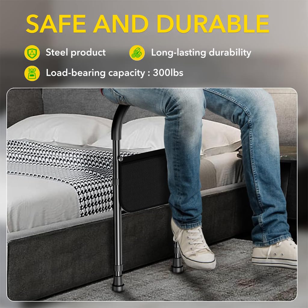 HANNEA Medical king Bed Assist Rail with Adjustable Heights - with Storage Pocket - for Seniors with Hand Assistant bar - Easy to get in or Out of Bed Safely