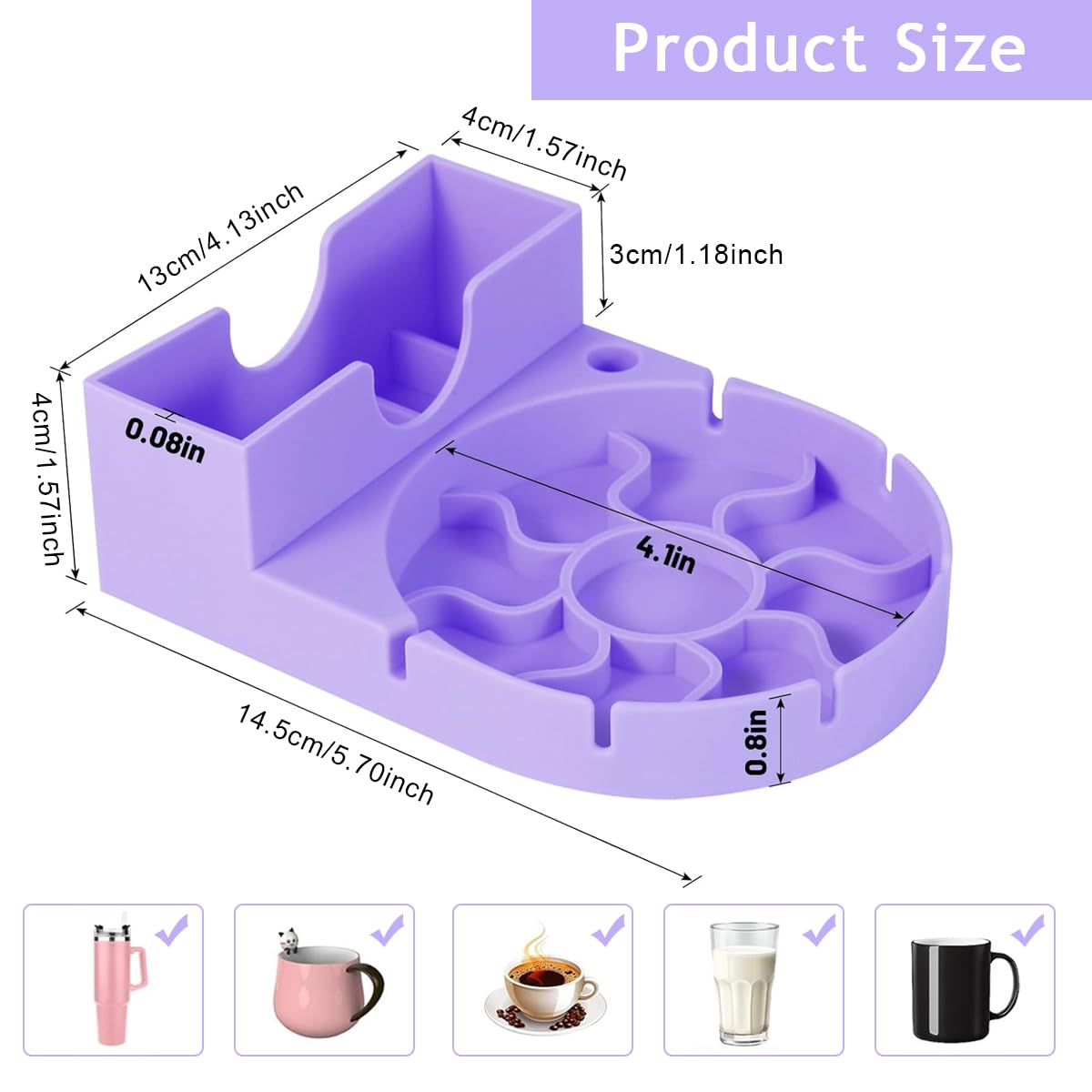 HASTHIP Water Cup Drying Tray Silicone Water Drying Tray with Lid Holder & Straw Slot Reuseable Silicone Drying Tray for Stanley Cup Tumbler Dry Tray, Purple