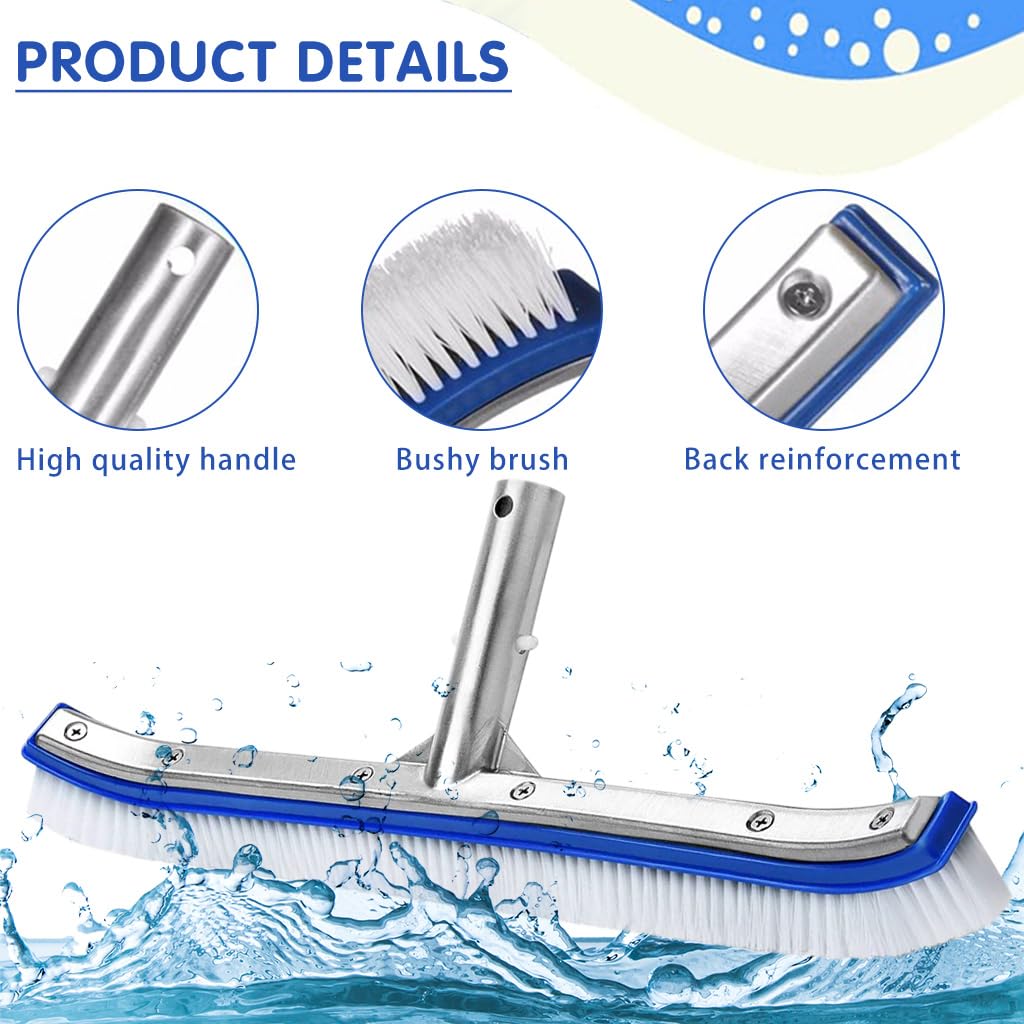 Proberos Swimming Pool Cleaning Brush 5.24ft Assembly Long Handle Cleaning Brush Hard Bristles Cleaning Brush 17.3 Inches Wide Cleaning Brush for Pool, Floor, Wall & Tile