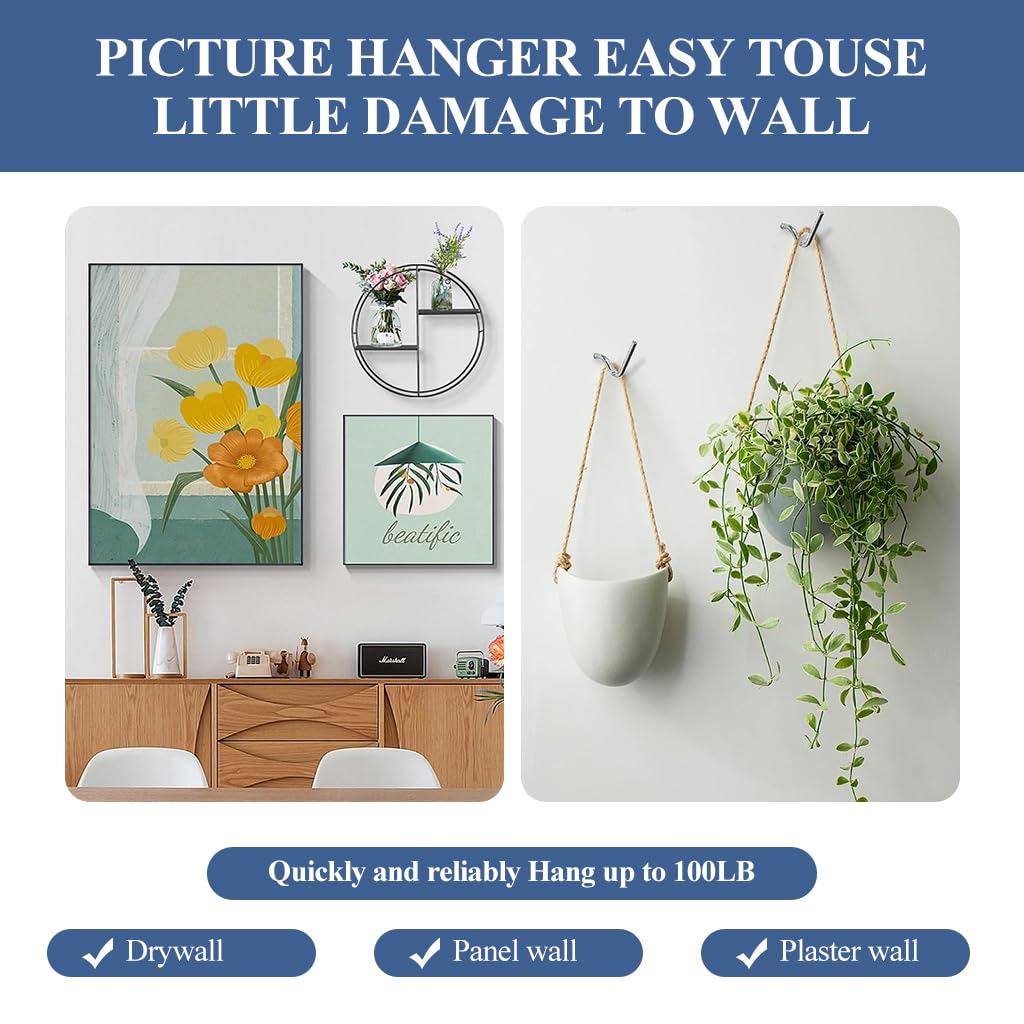 HASTHIP 20Pcs Wall Anchor Hooks Stainless Steel Curved Drywall Hanging Hooks Rat Tail Hanging Hook Entry Doorway Wall Hooks Multipurpose Wall Hooks for Hanging Picture, Flower Planter, Keys, Hats