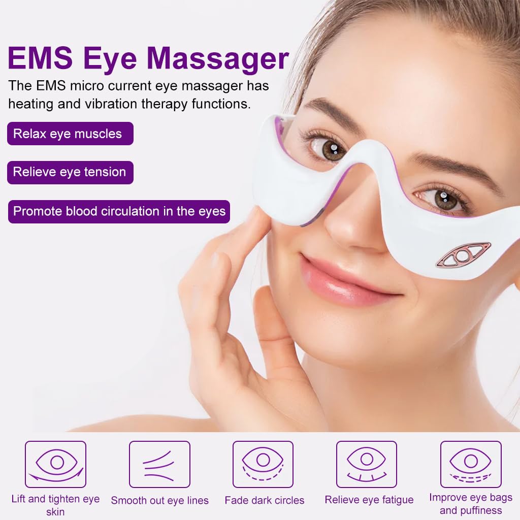 HANNEA EMS Eye Massager Wearable USB Rechargeable Micro Current Pulse Eye Massager with Heating Therapy Relieve Eye Strain, Relax Eye Muscle, Accelerate Eye Blood Circulation