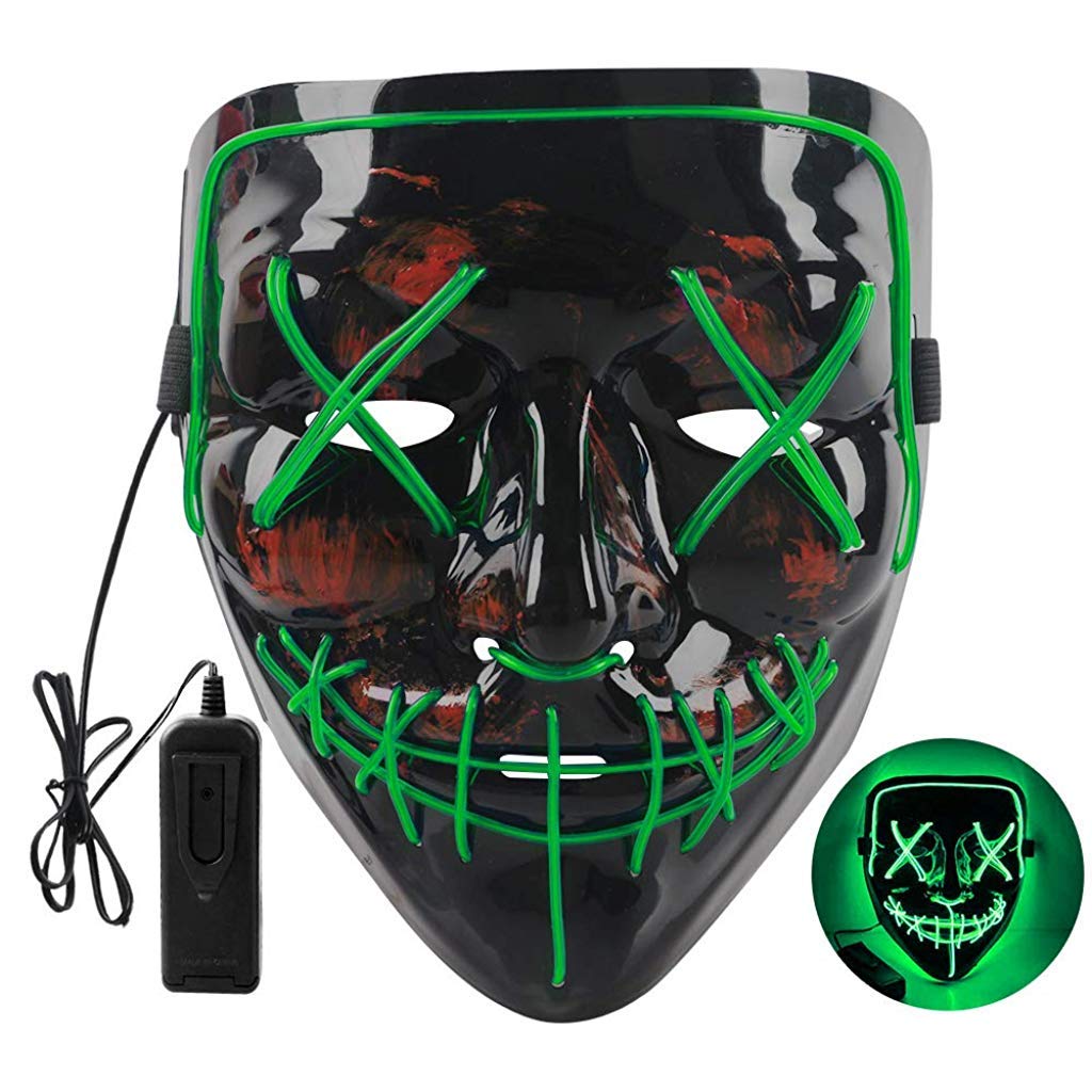 PATPAT Halloween Mask LED Light up Mask for Halloween Festival Cosplay Halloween Costume Party Decorations (Green)