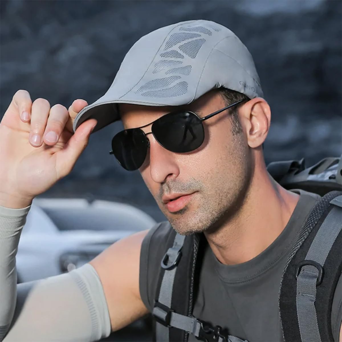 GUSTAVE Cap for Men, Sport Baseball Caps for Men, Sun Hats for Men Stylish Women with Chin Cord Stylish Adjustable Ultra Lightweight Grey