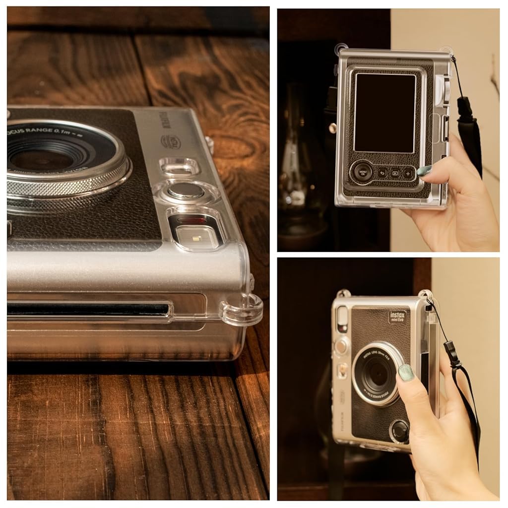 ZORBES Clear Case for Fujifilm Instax Mini Evo PC Protective Case for Polaroid Fuji Instax Mini Evo Camera Fashion Transparent Protecive Case with Attachable Loop