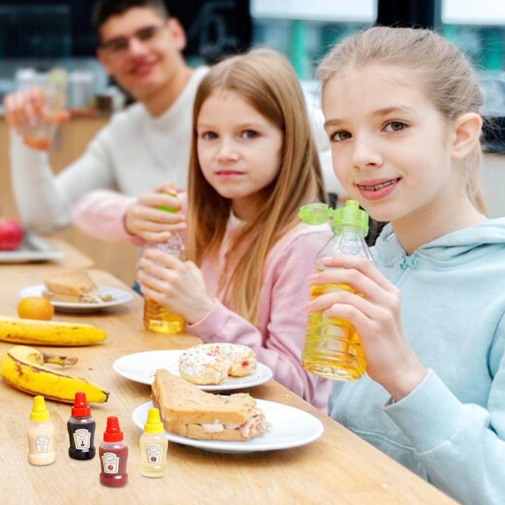 HASTHIP 6Pcs Mini Ketchup Bottles for Lunch Bag 25ml Refillable Salad Dressing Squeeze Bottles with Nozzle Leaking-proof Dressing Dispenser Bottles Squeeze Bottles for Ketchup, Honey Mustard, Vinegar