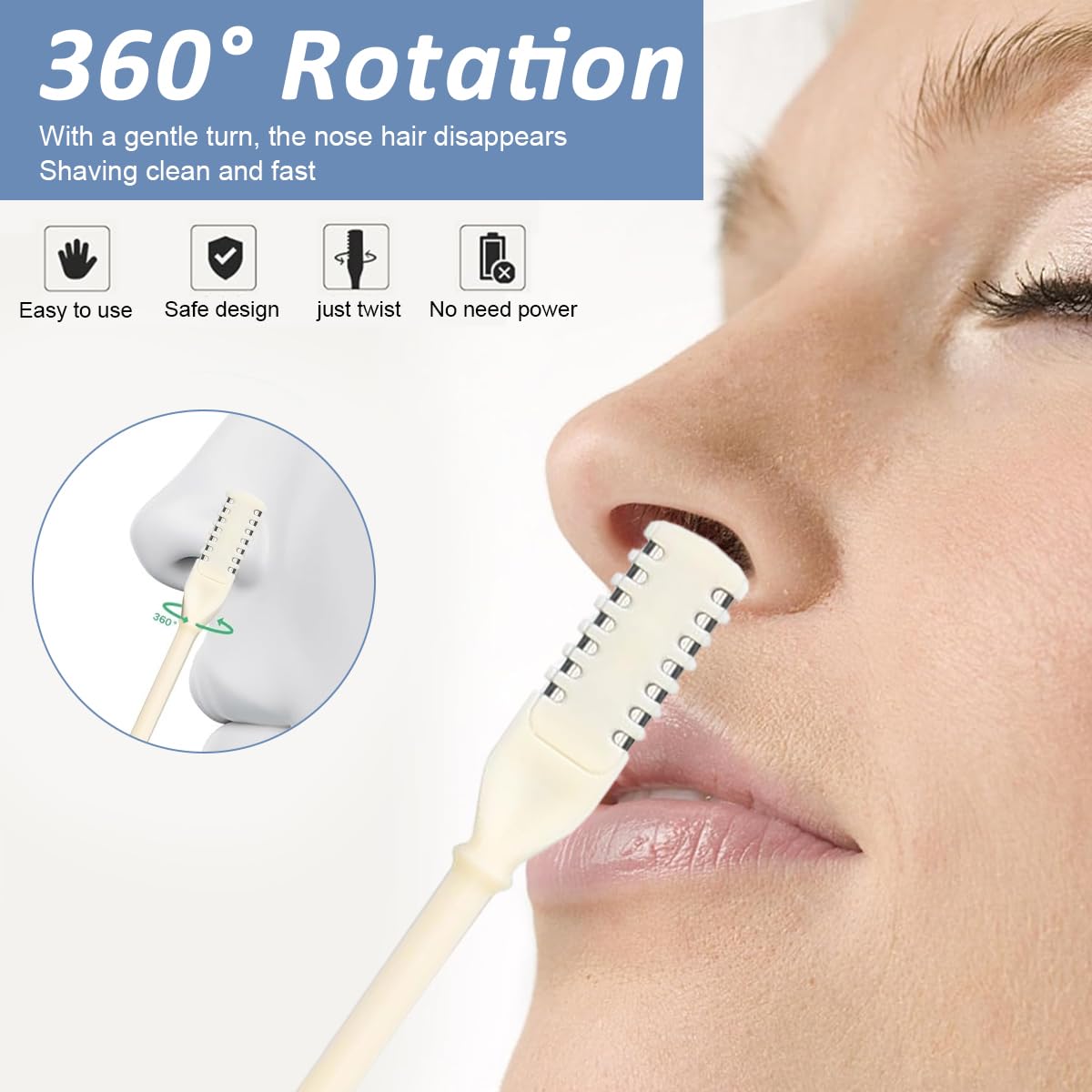 HANNEA Nose Hair Trimmer For Men Women, 3pcs 360 Degree Rotating 2 In 1 Double Head Nose Hair Remover And Ear Cleaner Portable Nose Cleaner Nose Hair Trimmer For Women Men ABS Nasal Hair Cutter