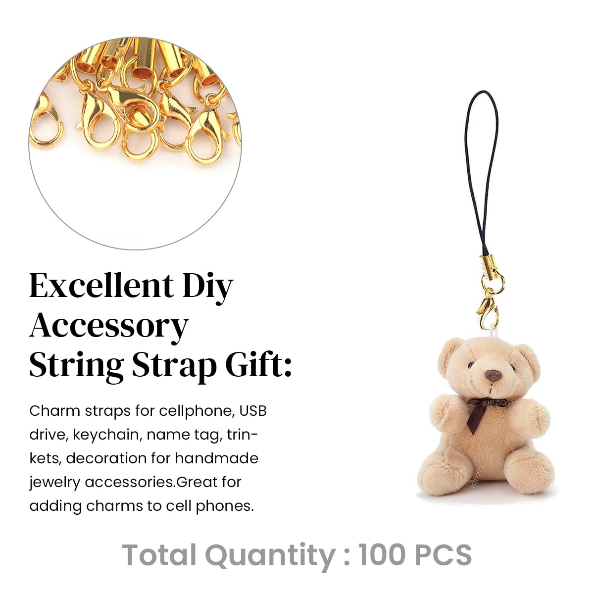 HASTHIP 100Pcs Lobster Clasp Lanyard Loops 2.6 inches Mini Landyard Loops with Golden Lobster Clasps Lanyard Loops for DIY Phone Charms, Keychains, Bag Charms, DIY Crafting Accessories