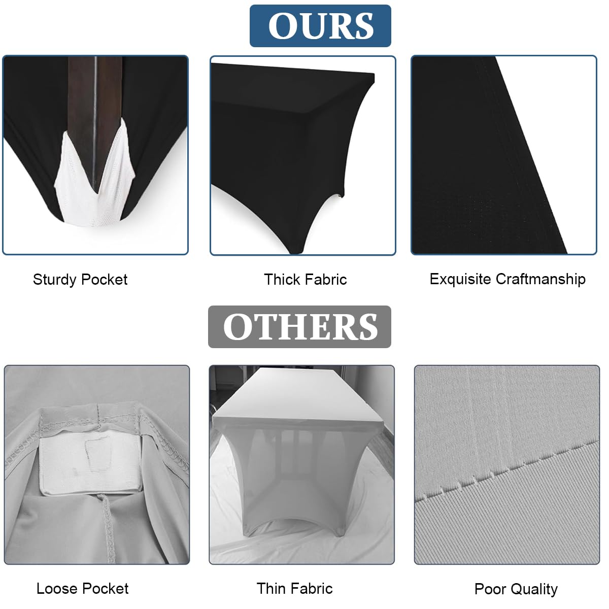 HASTHIP 5.3ft Table Cloth Stretchy Table Cloth for Rectangular Table Oblong Table Fitted Events Stretch Black Table Cover for Party, Wedding, Cocktail, Banquet, 5.3ft x2.49x2.42 inches