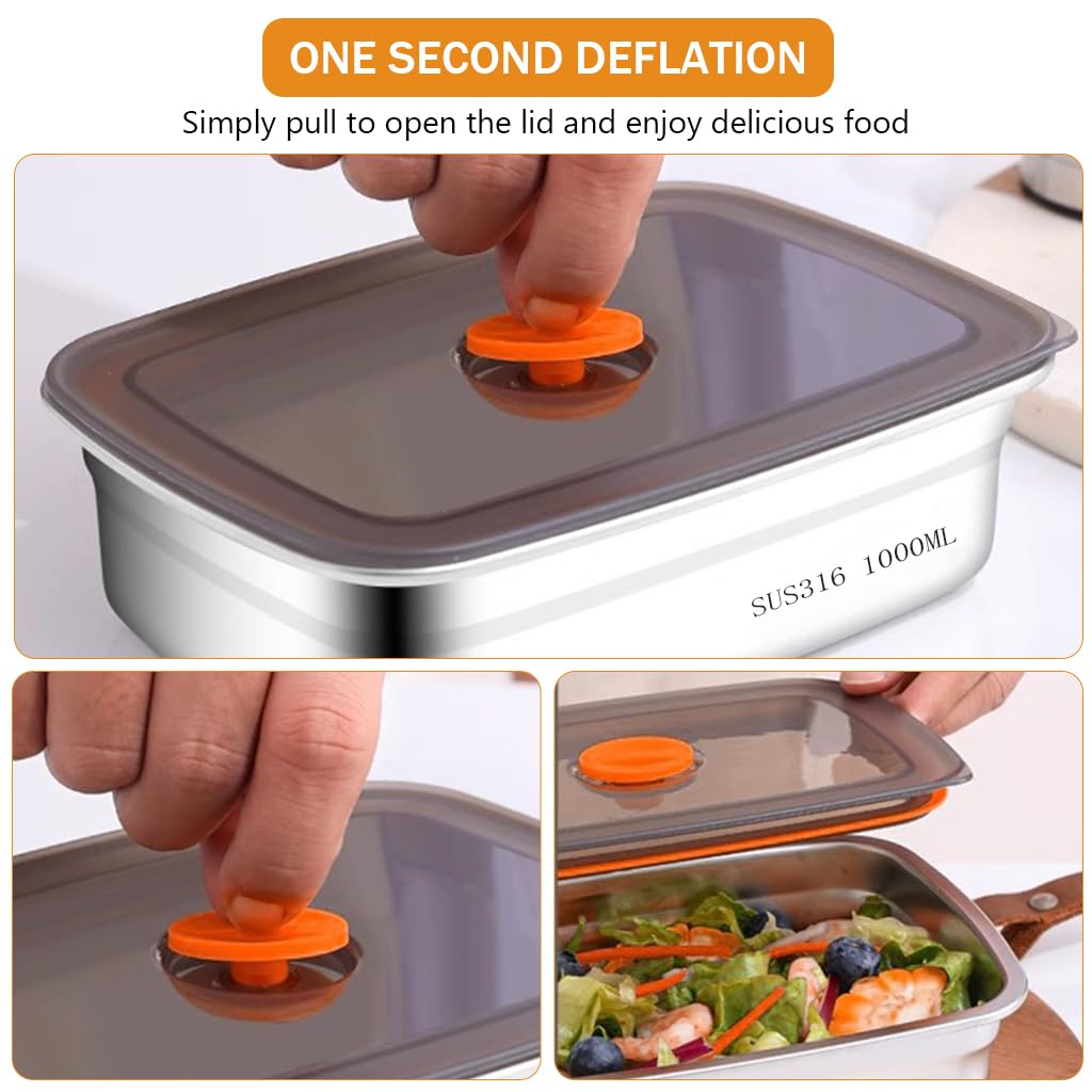 Supvox 2Pcs Stainless Steel Kitchen Containers (1000ml & 1500ml) with Lid, Multipurpose Air Tight Food Storage Containers, Kitchen Organizer and Lunch Boxes for Meal Prep, Travel, Office, Picnics