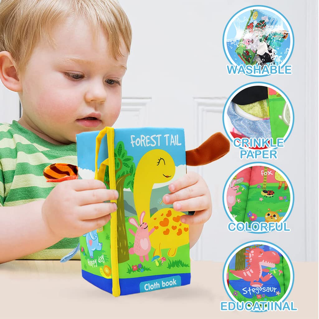PATPAT 3D Baby Cloth Book,Cute Jungle Animal Theme Soft Cloth Books, Sensory Book,6 Pages Early Development Baby Cloth Book for Baby Toddler 3-18 Months (Jungle Animals Cloth Book) Orange