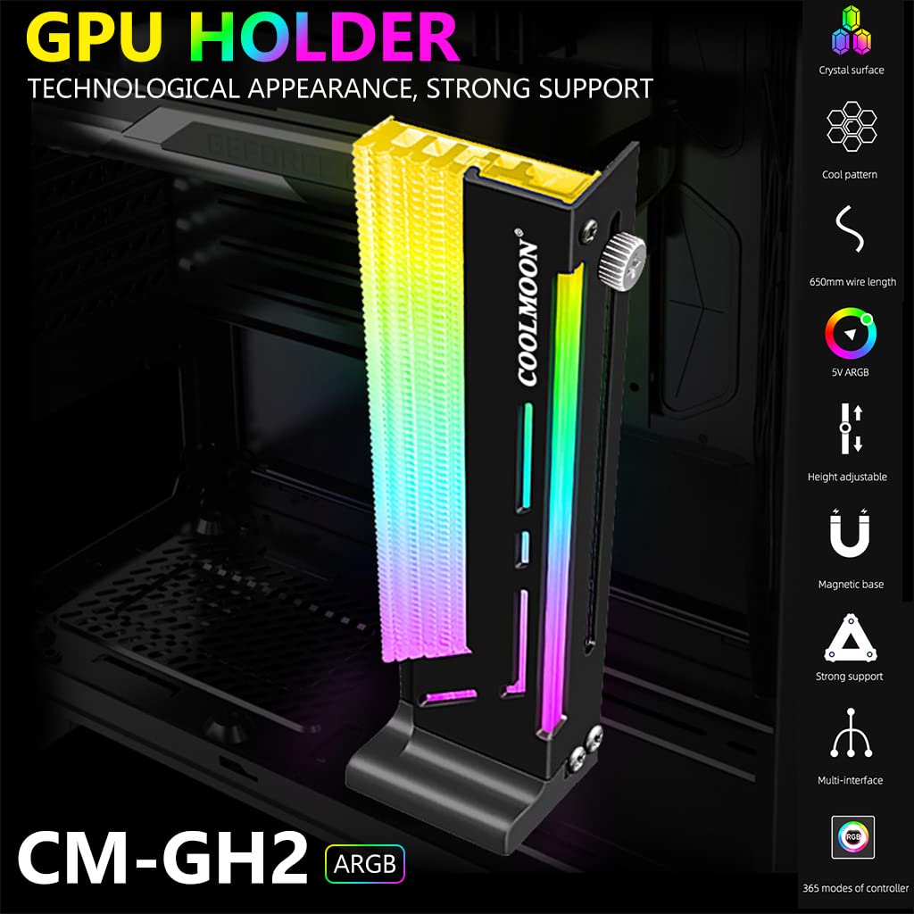 HASTHIP Graphics Card Bracket, RGB Graphics Card Rack Vertical GPU Support Bracket 3pin+4pin Adjustable Height ARGB Graphics Card GPU Brace Support Video Card Sag Holder Bracket, GPU Holder Holster Bracket