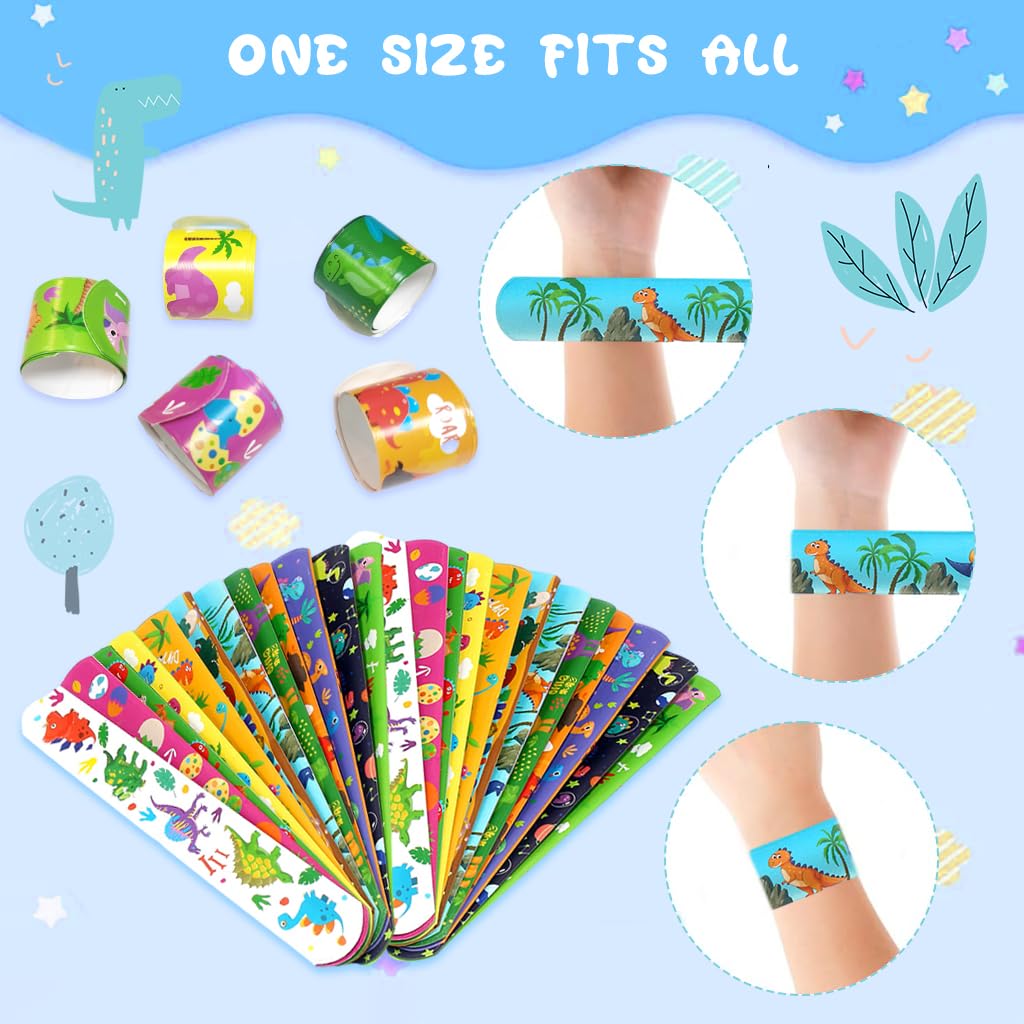 PATPAT 24pcs Kids Snap Bracelets Wrist Loop Dinosaur Wristbands Party Favor Kids Slap Bracelets 8.6 inches Wrist Loop Dinosaur Slap Bracelets for Party, Festival, Event