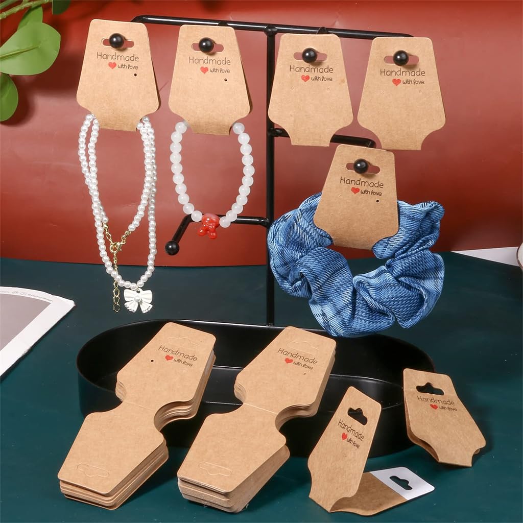 HASTHIP 200Pcs Paper Card Holder Jewelries Display Paper Holders for DIY Jewelries Self Adhesive Jewelry Holder with Handle Handmade DIY Business Packing Supplies for Scrunchies, Necklace Bracelets
