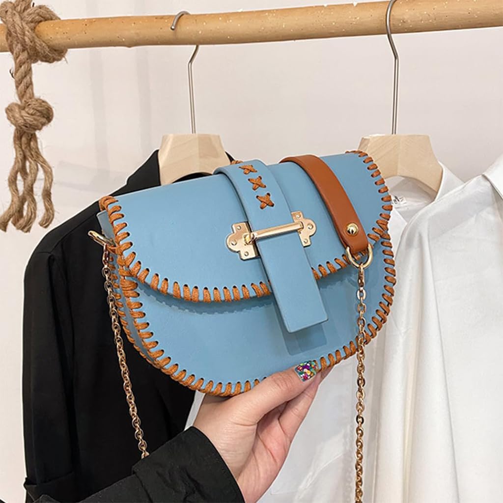 HASTHIP DIY Leather Craft Handmade Bag Kit Pre-cut PU Leather Bag Material Kit for Beginners DIY PU Crossbody Bag with Shoulder Straps Fashion Contrast Color DIY Handmade Bag Gift