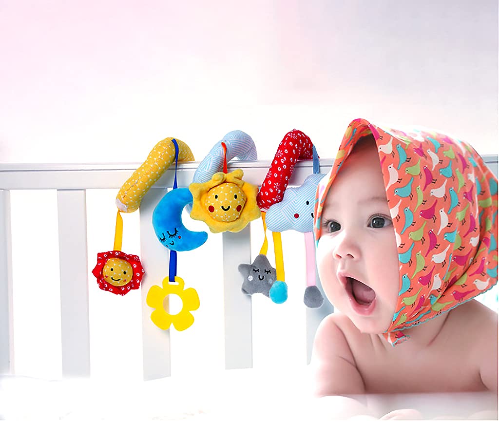 SNOWIE SOFT Activity Spiral Stroller, Bed Hanging, Baby Car Seat Pram Toy with Mirror for 0 to 12 Months Baby Boys and Baby Girls (Stars, Multicolour)