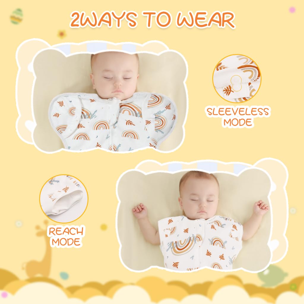 SNOWIE SOFT Baby Swaddles for Newborns, 100% Cotton Baby Swaddle Wrap for Newborns Arms Up Baby Sleeping Blanket Zipping Baby Sleeping Bag Newborn Sleep Sacks for Startle Reflex for Baby 0-6 Months