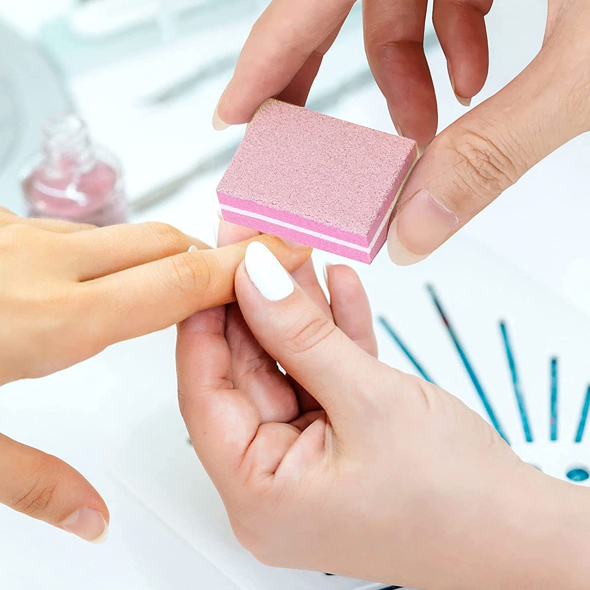 MAYCREATE Nail Buffer Mini Block File, 100/180 Grit Sponge Buffing Sanding Block File Manicure Tools for Women Girls, Pink