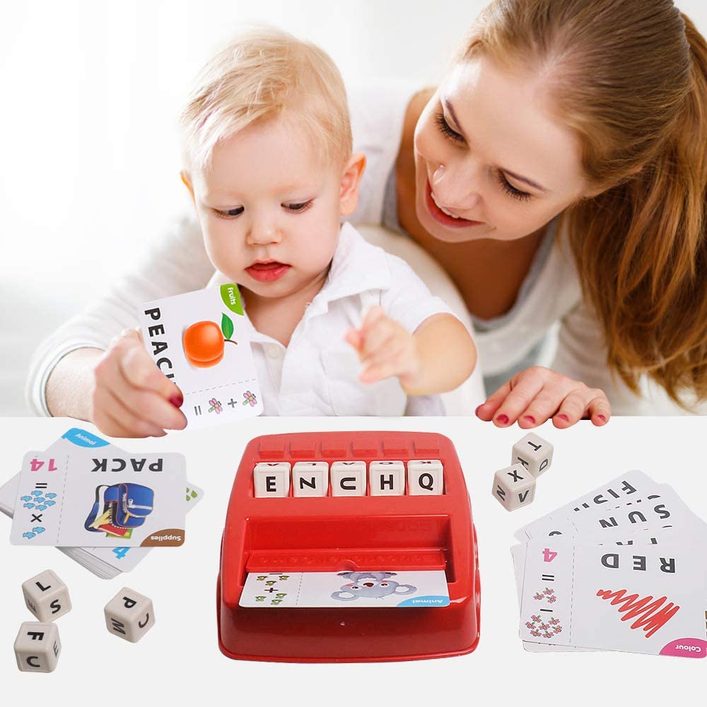 PATPAT Spelling Games for Kids,Brain Games for Kids with Flash Cards,2 in 1 Matching Letter and Number Games for Boys and Girls Sight Words Recognition Kindergarten Teaching Tools Preschool 3-8 - Red