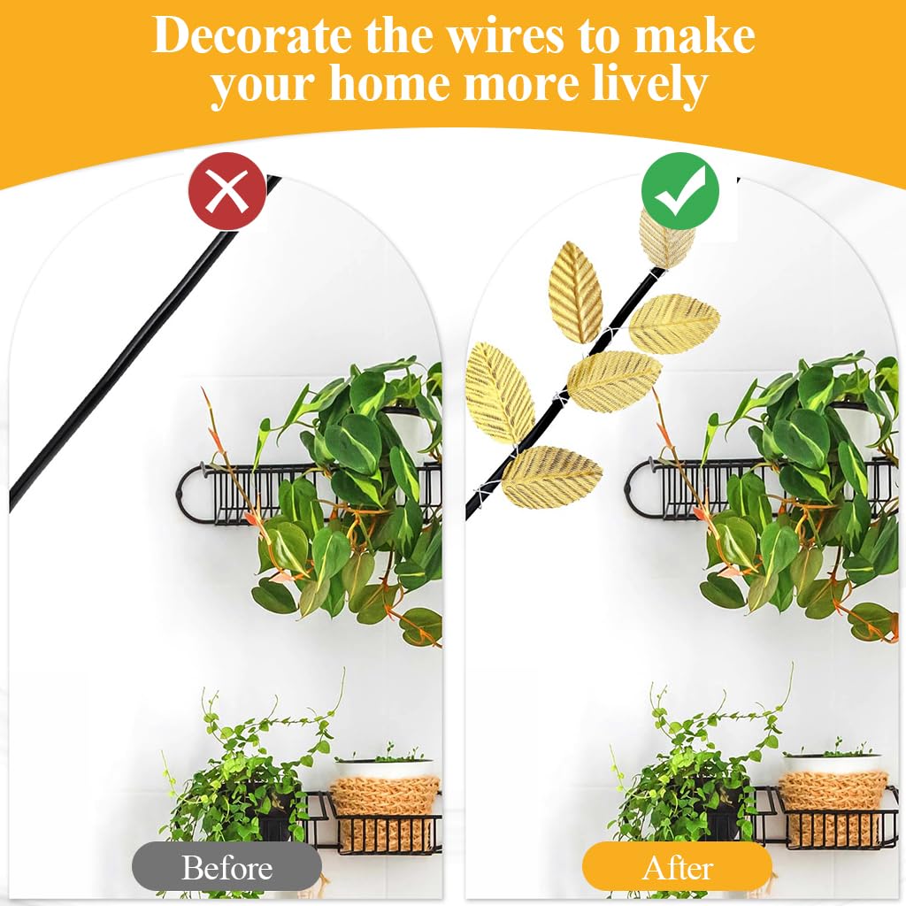 HASTHIP 200Pcs Golden Leaves for Decoration 1.96 inches Fabric Golden Leaves with Flexible Stem, Embossed Golden Leaves Craft Decorative Golden Leaves for DIY Handcrafts, Scrapbooking, Album Decor