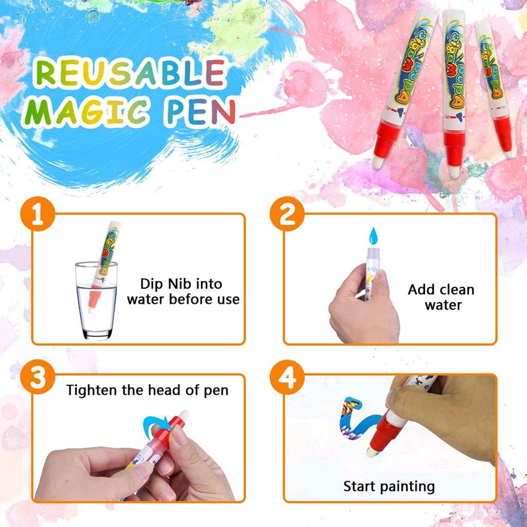 PATPAT Water Doodle Mat 100 * 75CM Large Water Drawing Mat, Drawing Painting Mat with Water Doodle Pens Drawing Painting Stencils, Educational Toy Toddlers (Sage 3)