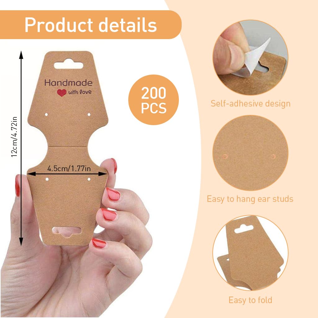 HASTHIP 200Pcs Paper Card Holder Jewelries Display Paper Holders for DIY Jewelries Self Adhesive Jewelry Holder with Handle Handmade DIY Business Packing Supplies for Scrunchies, Necklace Bracelets