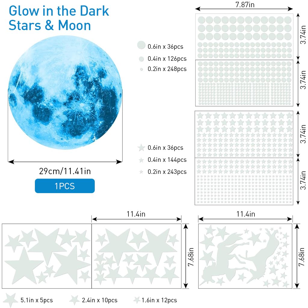 HASTHIP Glow in The Dark Stars and Unicorn Wall Decals, Unicorn Wall Decals Stickers Wall Decor for Girls Bedroom Luminous Glow Unicorn Stars Planet Ceiling Stickers for Girls/Boys Gift, B