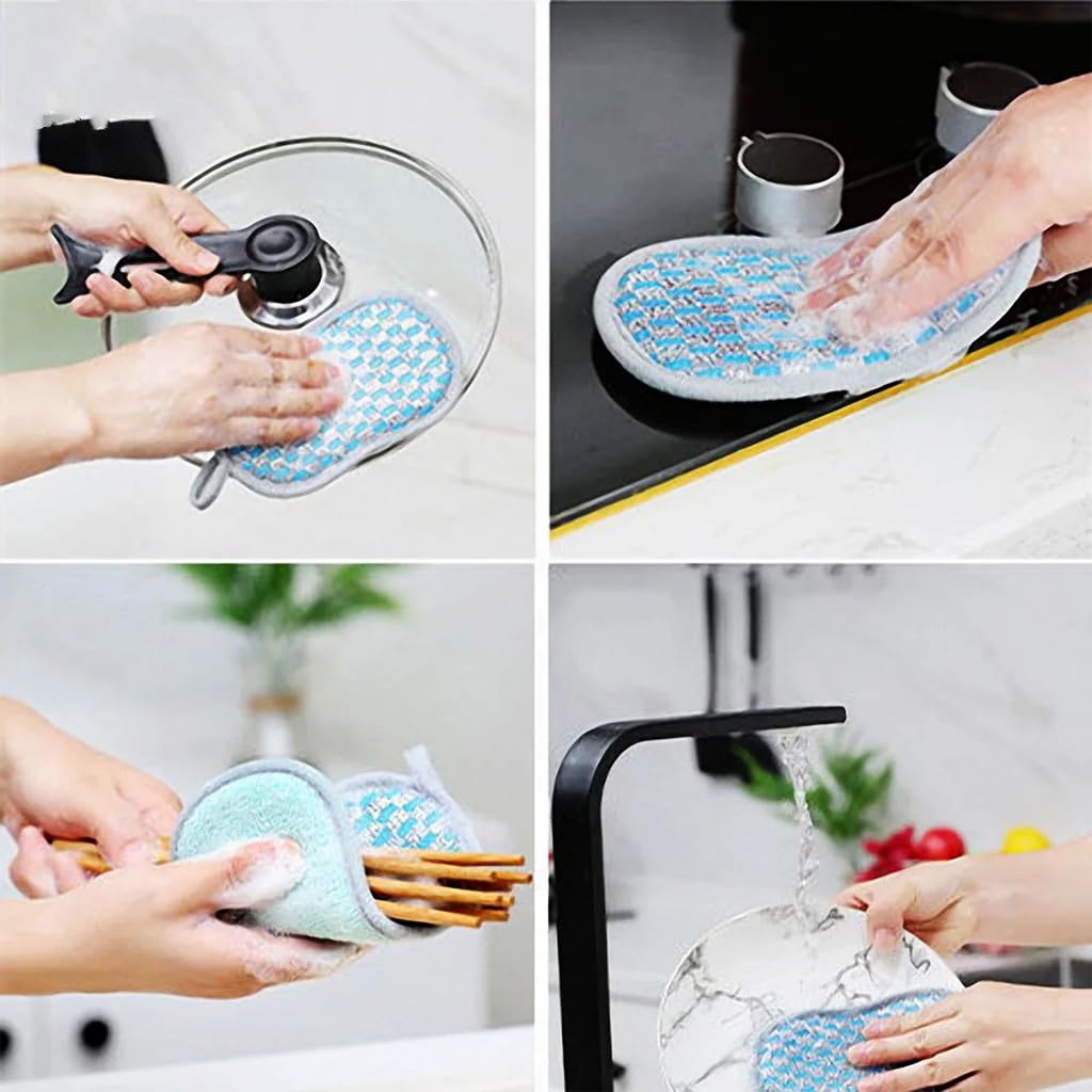 HASTHIP 6 Pack Kitchen Dish Sponge Scrubber, Durable Scrub Scouring Sponge, Non-Scratch Microfiber Sponge Heavy Duty for Da wn Dish Soap Cleaning of Sink Pans