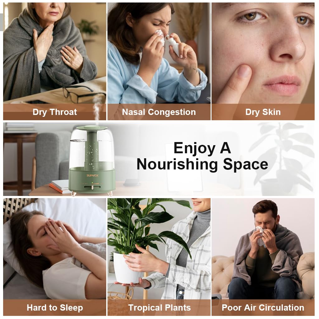 Supvox 4.2L Humidifier for Room Electric Diffuser for Home Silent Humidifier for Cold and Cough 360° Nozzle Rotation Ultrasonic Adjustable Air Humidifier with Mist Adjust Auto Shut-Off
