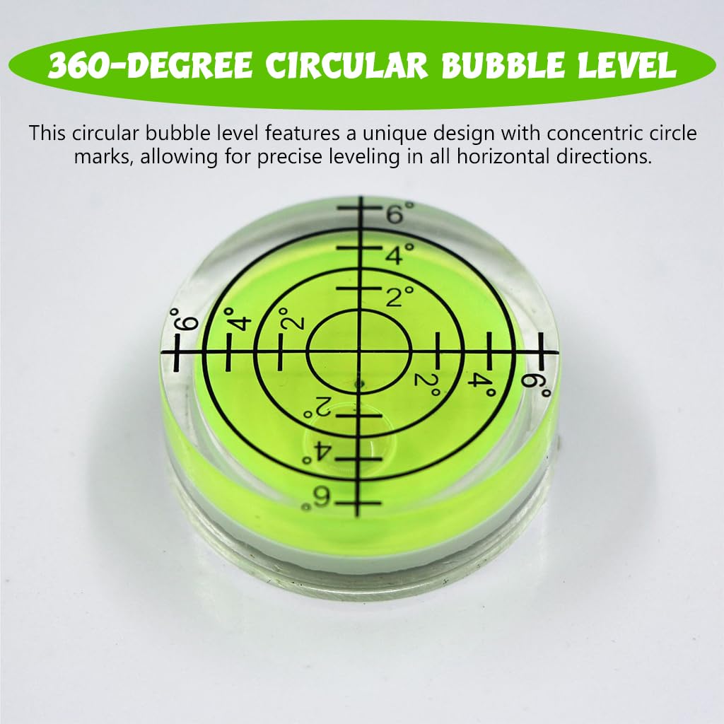 Serplex 3Pcs Circular Bubble Level Bullseye Level Acrylic Green Mineral Spirit Circular Level 360-Degree Leveling with Concentric Circles Marks Mini 3.2cm Diameter Pocket Bubble Level