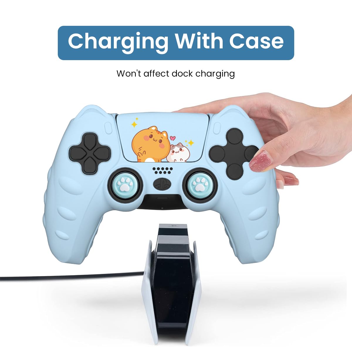ZORBES Silicone Skin Cover for PS5 Game Controller Protective Skin Cover for PS5 Game Controller, Cartoon Cute Anti-slip Game Controller Skin Cover with Decorative Sticker & 2 Thumb Grip Caps