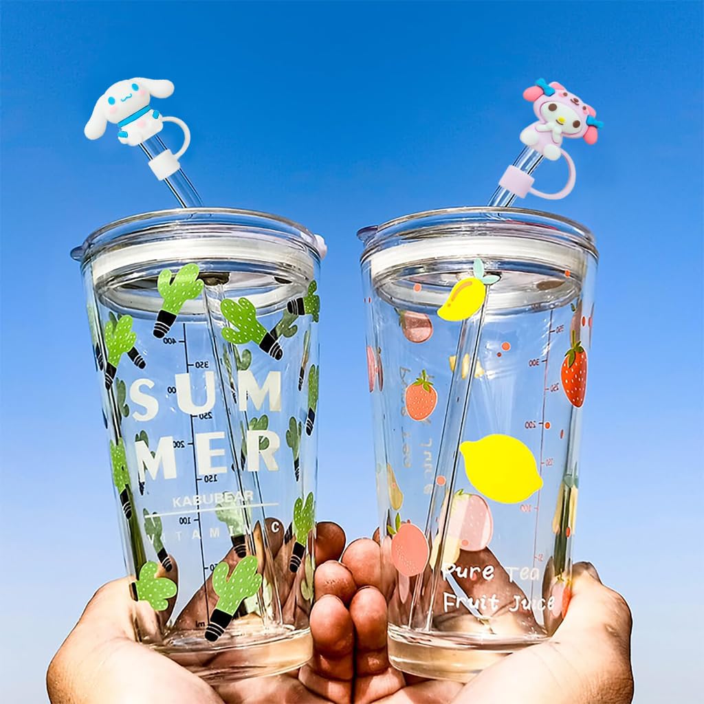 HASTHIP 4Pcs Kawaii Straw Lids Sanrio Series Drinking Straw Lids Anti-lost Kids Straw Lids Universal 10mm Straw Lids Straw Cap for Stainless Steel Straw, Straight Straw, Curved Straw, Glass Straws