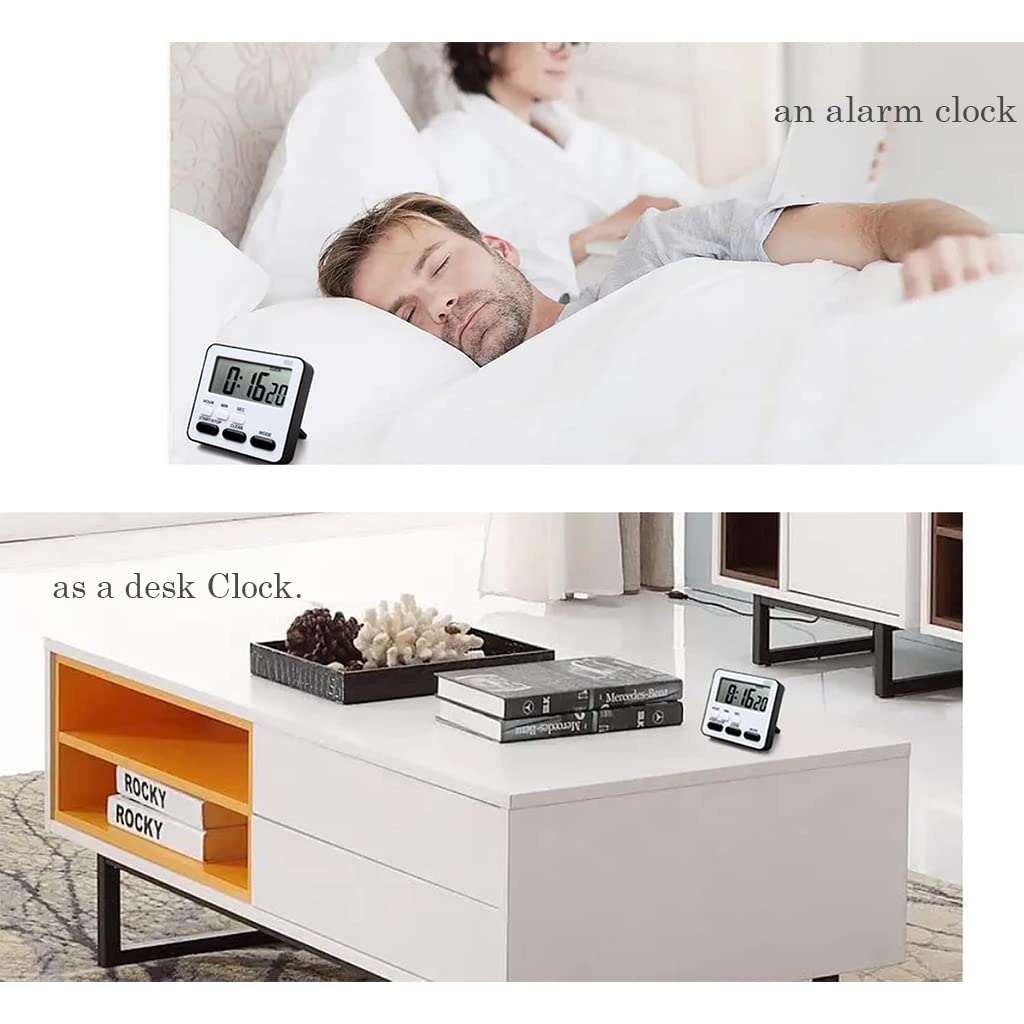 HASTHIP LCD Digital Timer Magnetic Alarm Clock with Flash Reminder Countdown Light Timer Time Reminder Baking Timer with Bracket Design Battery Powered Timer for Kitchen, Study (Without Battery)