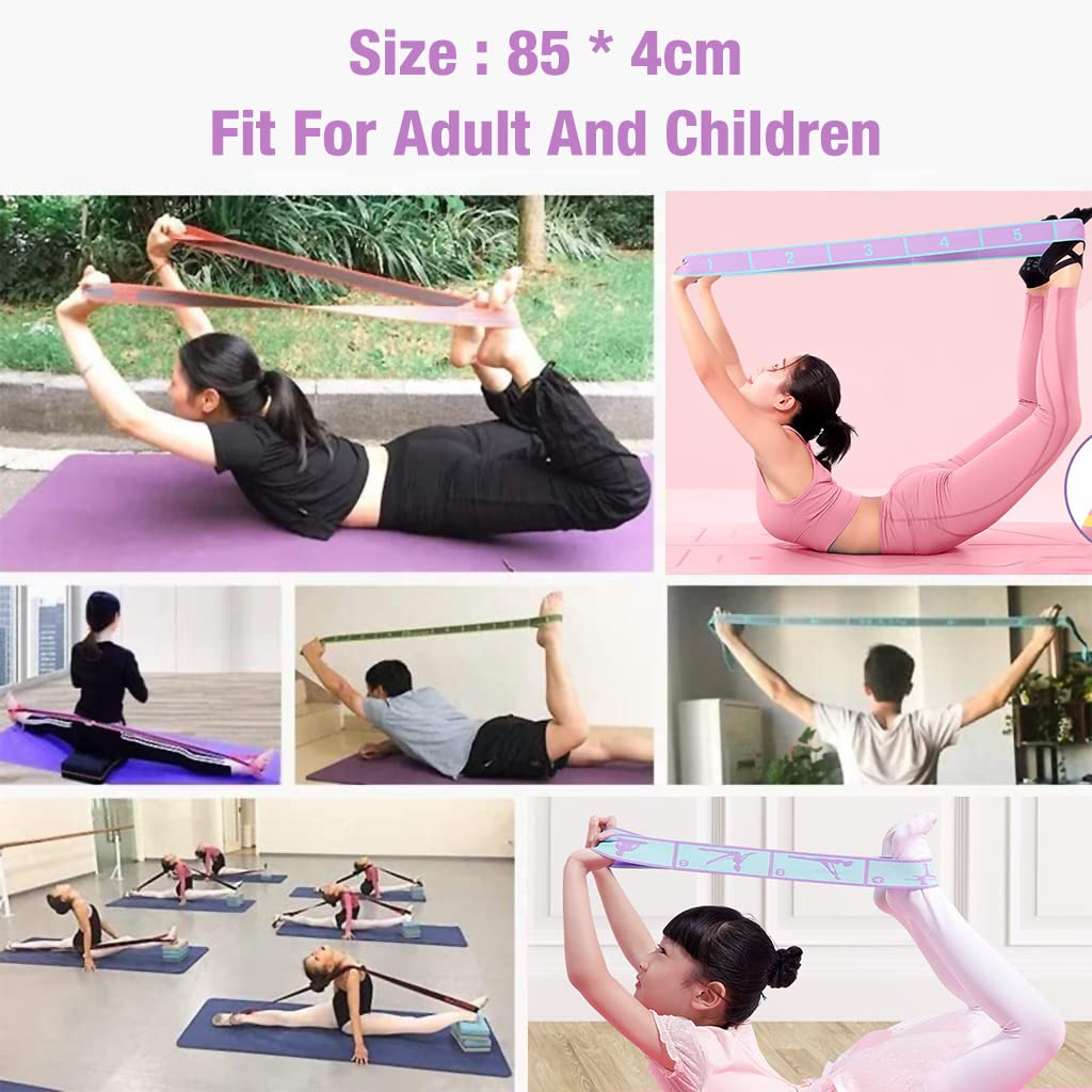 Proberos Yoga Belt for Women Men, 8 Loops Elastic Yoga Strap for Stretching, Multi-function Resistance Band for Yoga Exercise Fitness Rehabilitation Ligament Ankle Joint Correction Hemiplegia Train