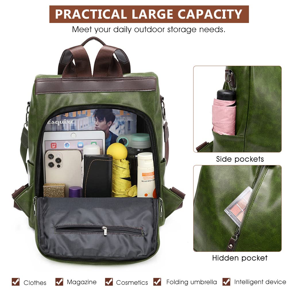 ZIBUYU Shoulder Backpack for Women, Girls Stylish Latest Soft PU Leather Shoulder Bag for Women, Girl Travel Backpack College Bag Purse Women and Girls Gift for Bag Backpacks - Green
