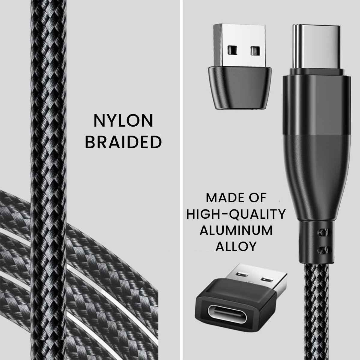 Verilux 5.9ft USB C Cable 2 in 1 USB C Charging Cable with USB A Converter PD 100W Fast Charging Cable Support Data Transfer 180° Rotatable Plug Nylon Woven TYPE C Cable for Phone, USB C Device