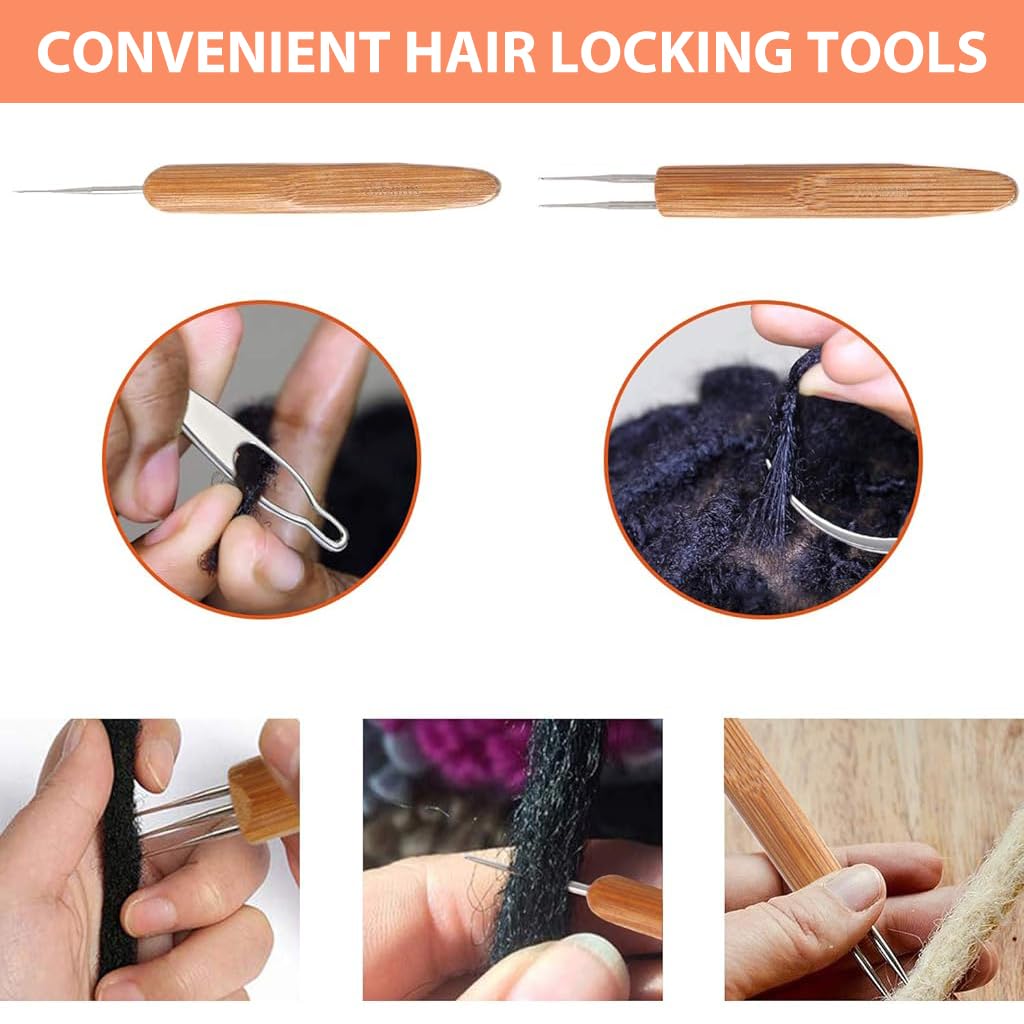 HASTHIP Dreadlock Crochet Hook Set of 6pcs Crochet Hook Set with 3Pcs 0.75mm Crochet Hook & 3 Hair Locking Tools Needle Weaving Crochet for Braid Craft Dreadlocks Needle Weaving Kit