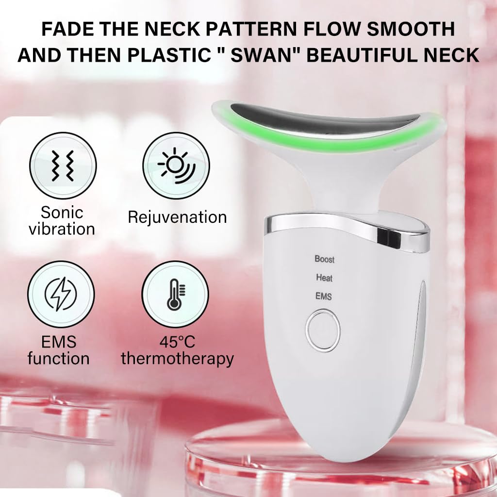 HANNEA EMS Beauty Machine Anti-aging Neck Massager 3 in 1 Anti Wrinkles Face Massager EMS Micro-current Neck Massager Remove Double Chin Tighten Facial Contour Prevent Wrinkles