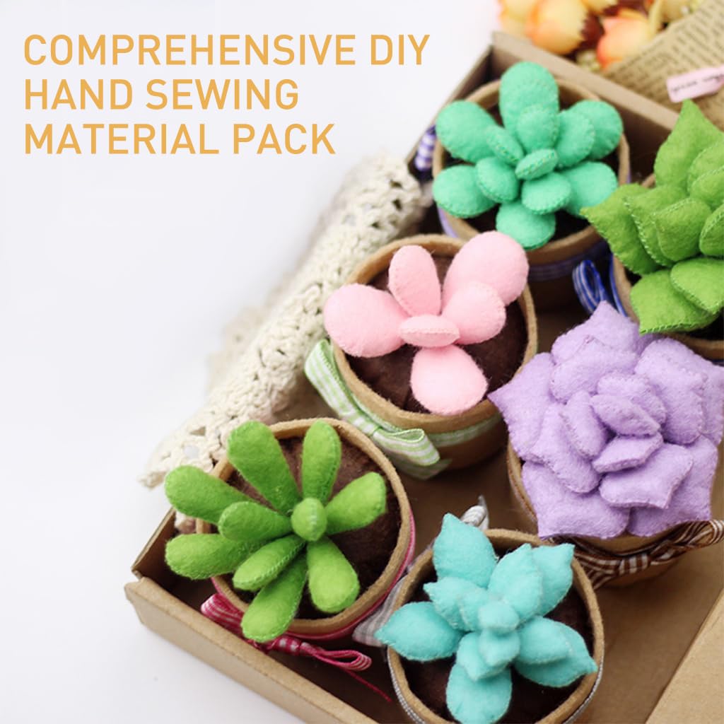 PATPAT DIY Hand Sewing Craft Material Kit Set of 6Pcs DIY Sewing Mini Succulents Desk Decor Material Kit with Tools DIY Hand Sewing Project DIY Activity Material Kit for Adults DIY Handcraft Gift