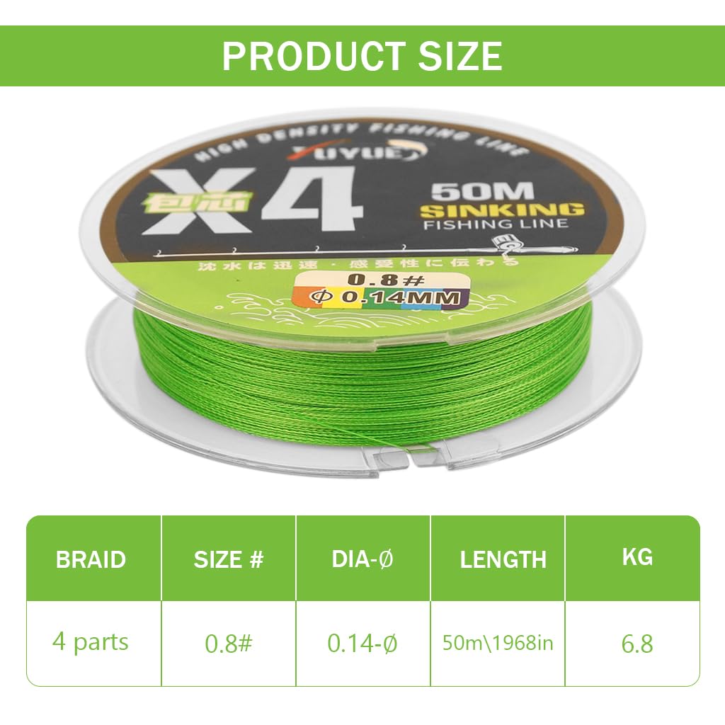 ZORBES Fishing Line 54 Yards 0.8mm Fishing Line Super Strong PE Fishing Line Green Line Ultra Abrasion Resistant Heavy Duty 4X Strands Fishing Line
