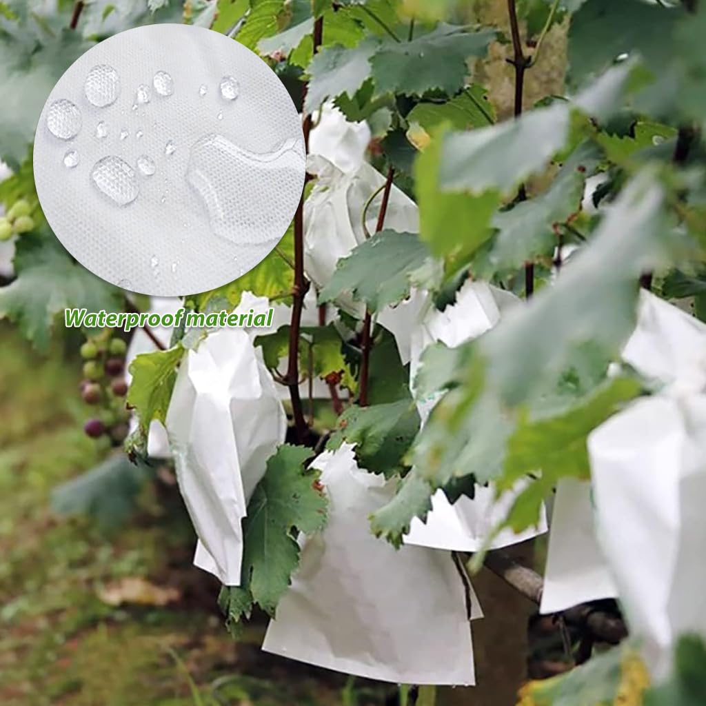 Optifit Durable Non-Woven 100Pcs Fruit Protection Bags with Drawstring, 30x35cm, Pest & Bird Resistant, Breathable Barrier Net for Multiple Fruits, Easy to Use & Check, Ideal for Gardeners & Farmers