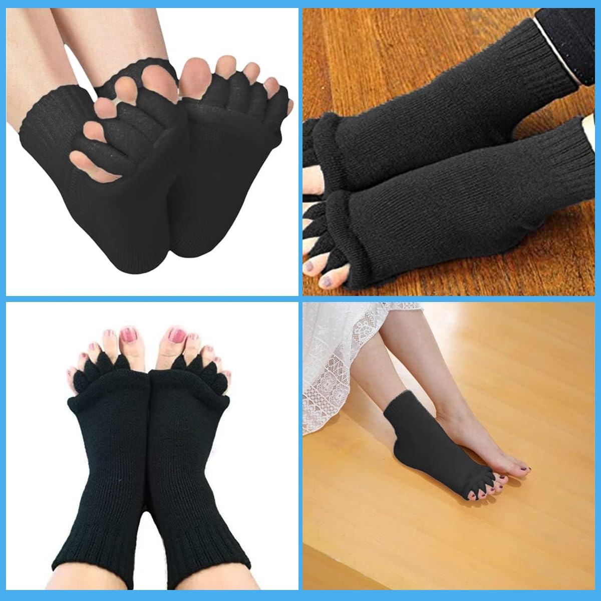 MAYCREATE 1 Pair Women Toe Separator Socks Yoga Sports GYM Foot Alignment Pain Massage Toeless Socks, Prevent Foot Cramps, Black