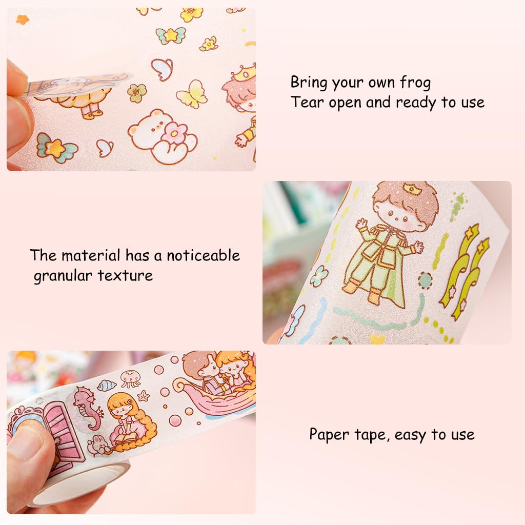HASTHIP 4 Rolls Kawaii Scrapbooking Cartoon Sticker Tape Masking Tape with 4 Sheet Cute Cartoon Stickers DIY Decorative Stickers for DIY Art Craft Album Scrapbook Diary Gift Decoration, Pink