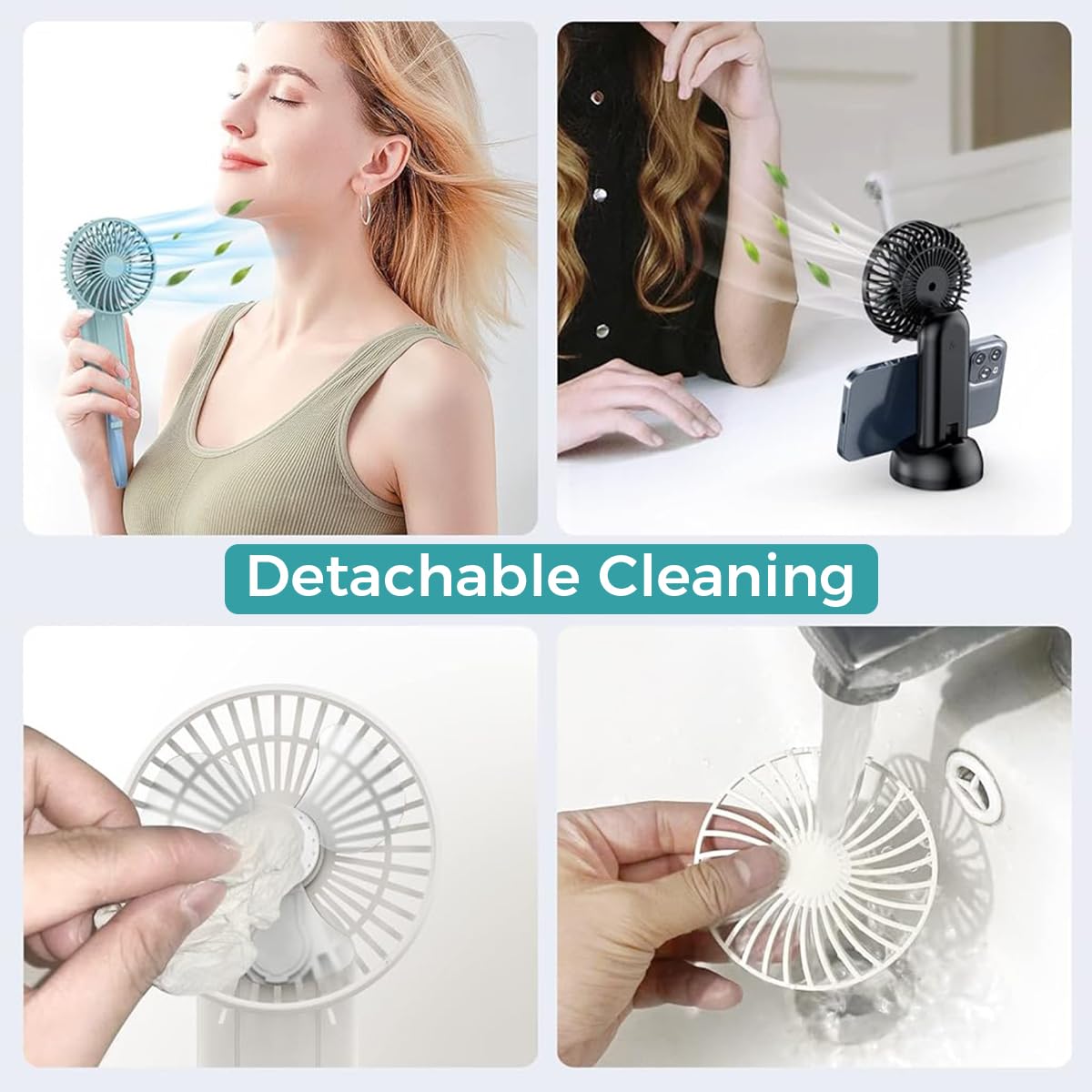 HASTHIP USB Portable Fan USB Mini Handheld Fan with Charging Function 2 in 1 Travel USB Mini Fan 4 Switchable Speeds Sleek Folding Pocket Fan with Stand Base, Green